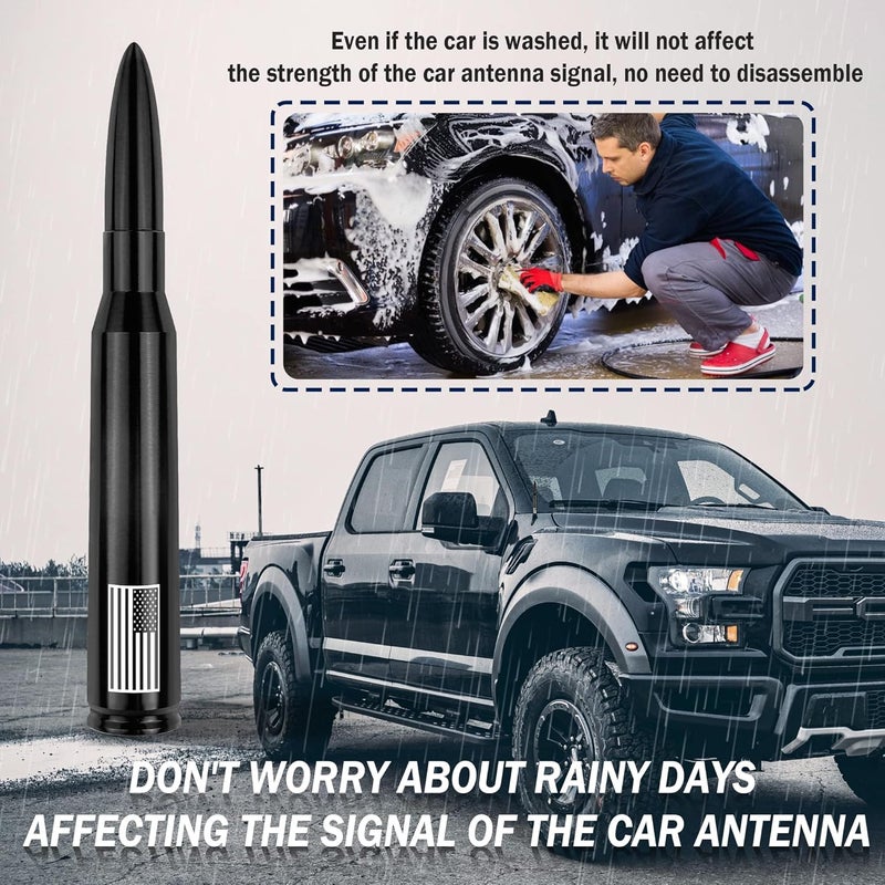 Junecarp New Upgrade American Flag Car Bullet Antenna,Truck Exterior Accessories Antenna Toppers Compatible with GMC,Chevy Silverado,Dodge,Ford,Jeep Antenna Replacement (Premium Black - U.S. Flag) - Image 3